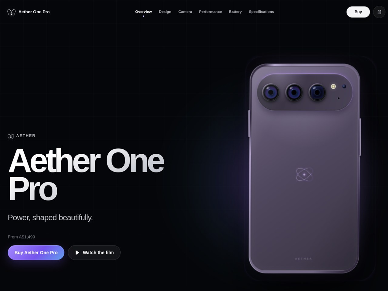 Aether One Pro product website — homepage preview