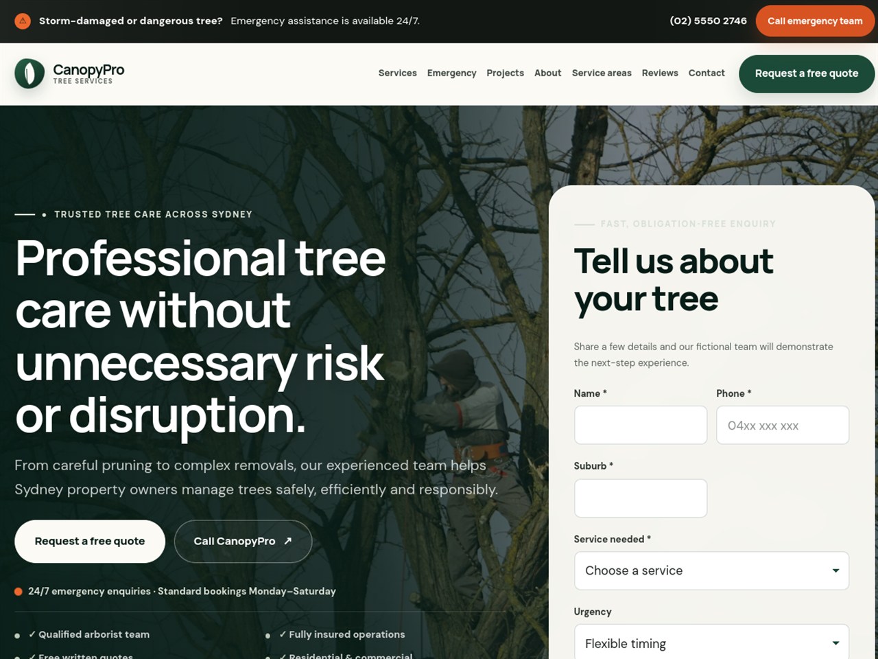 CanopyPro Tree Services website — homepage preview