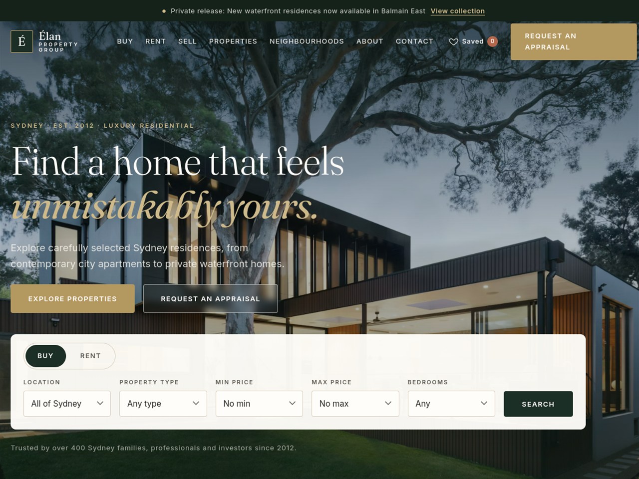 Élan Property Group website — homepage preview