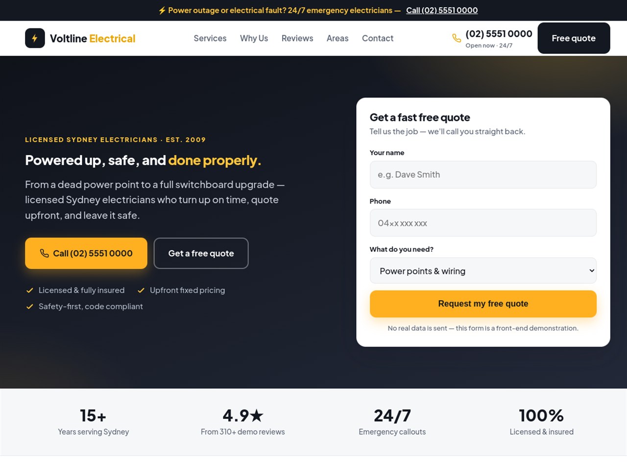 Voltline Electrical website — homepage preview