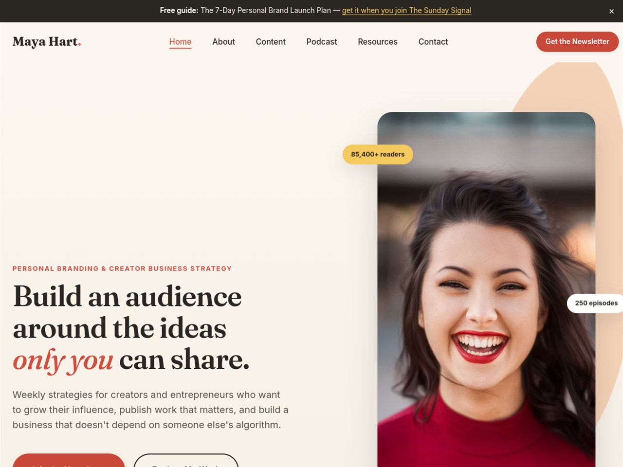 Maya Hart personal brand website — homepage preview