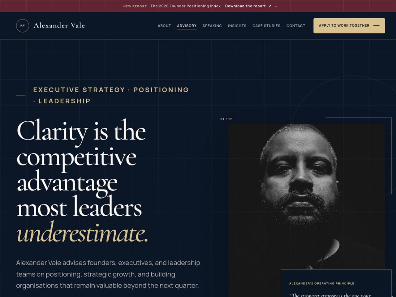 Alexander Vale Advisory website — homepage preview